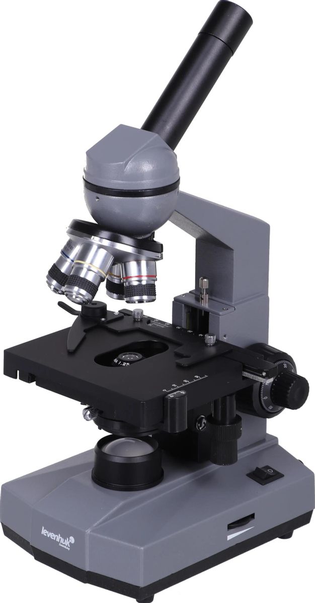 Микроскоп LEVENHUK D320L Base, световой/оптический/биологический, 40-1000x, на 4 объектива, серый/черный [73812]